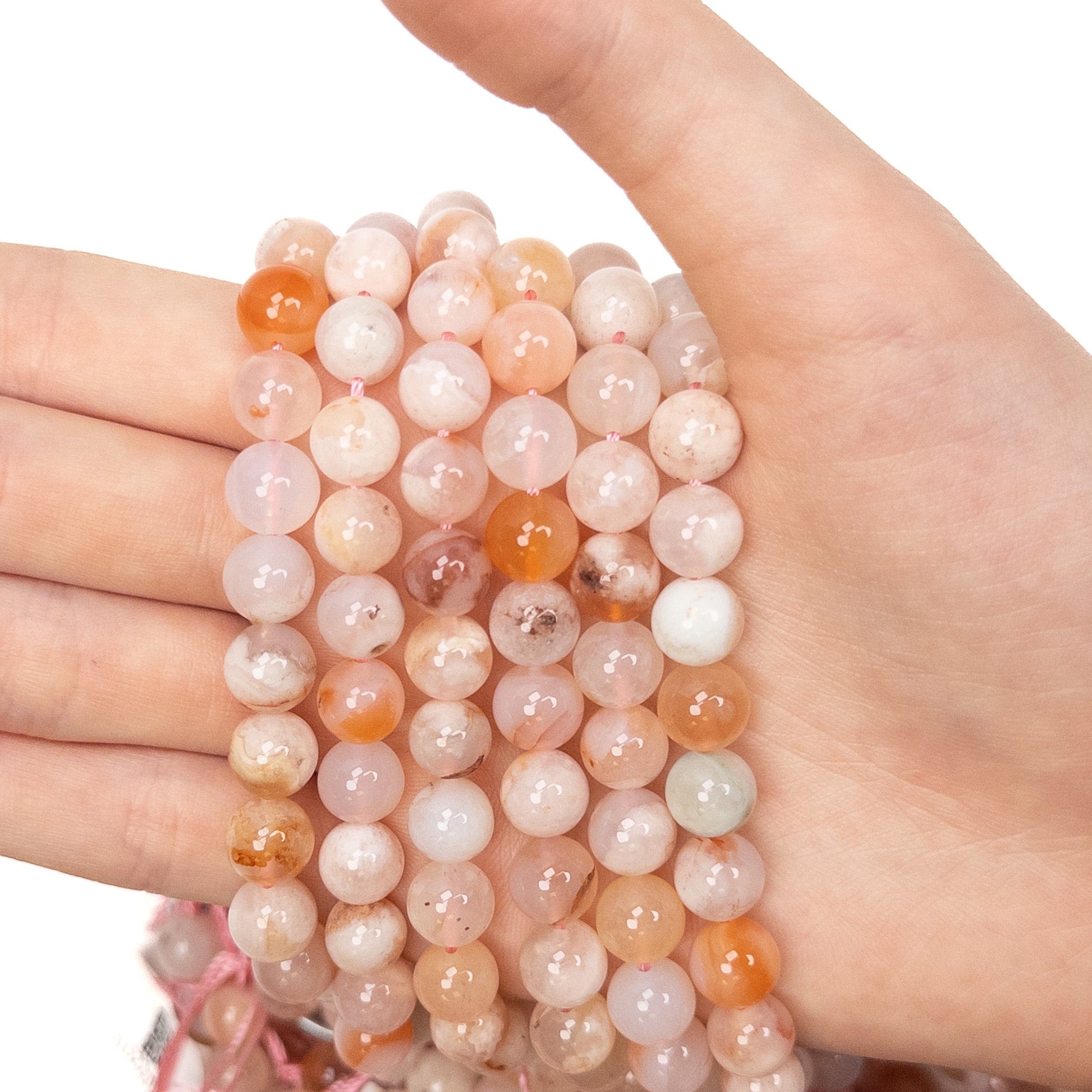 Cherry Blossom Agate 8mm Round Bead - 7.5" Strand-The Bead Gallery Honolulu