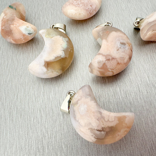 Cherry Blossom/Sakura Agate Crescent Moon Pendant - 1 pc. (P2367)