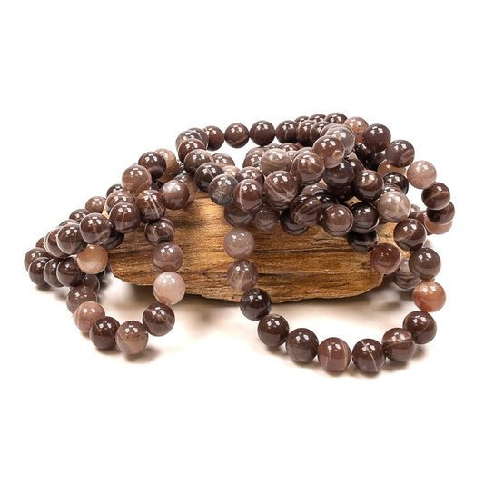 Chocolate Moonstone 10mm Round Bead Stretchy Bracelet