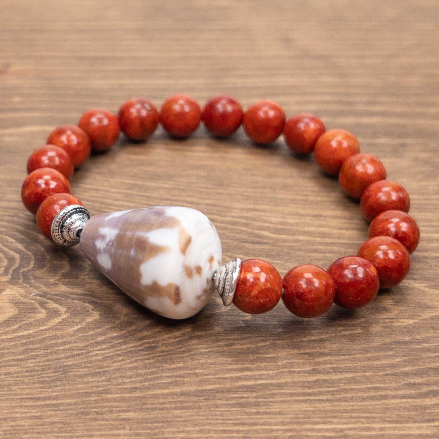 Coral & Cone Shell Stretchy Bracelet (2 Metal Options Available) - Kit or Finished Bracelet