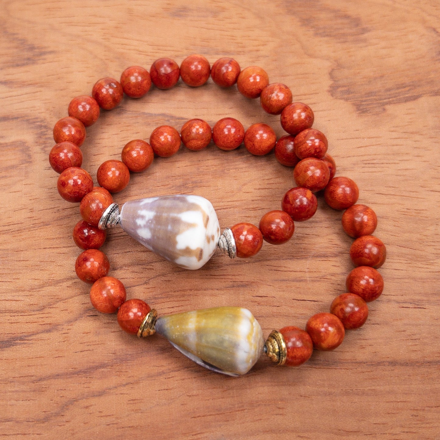 Coral & Cone Shell Stretchy Bracelet (2 Metal Options Available) - Kit or Finished Bracelet