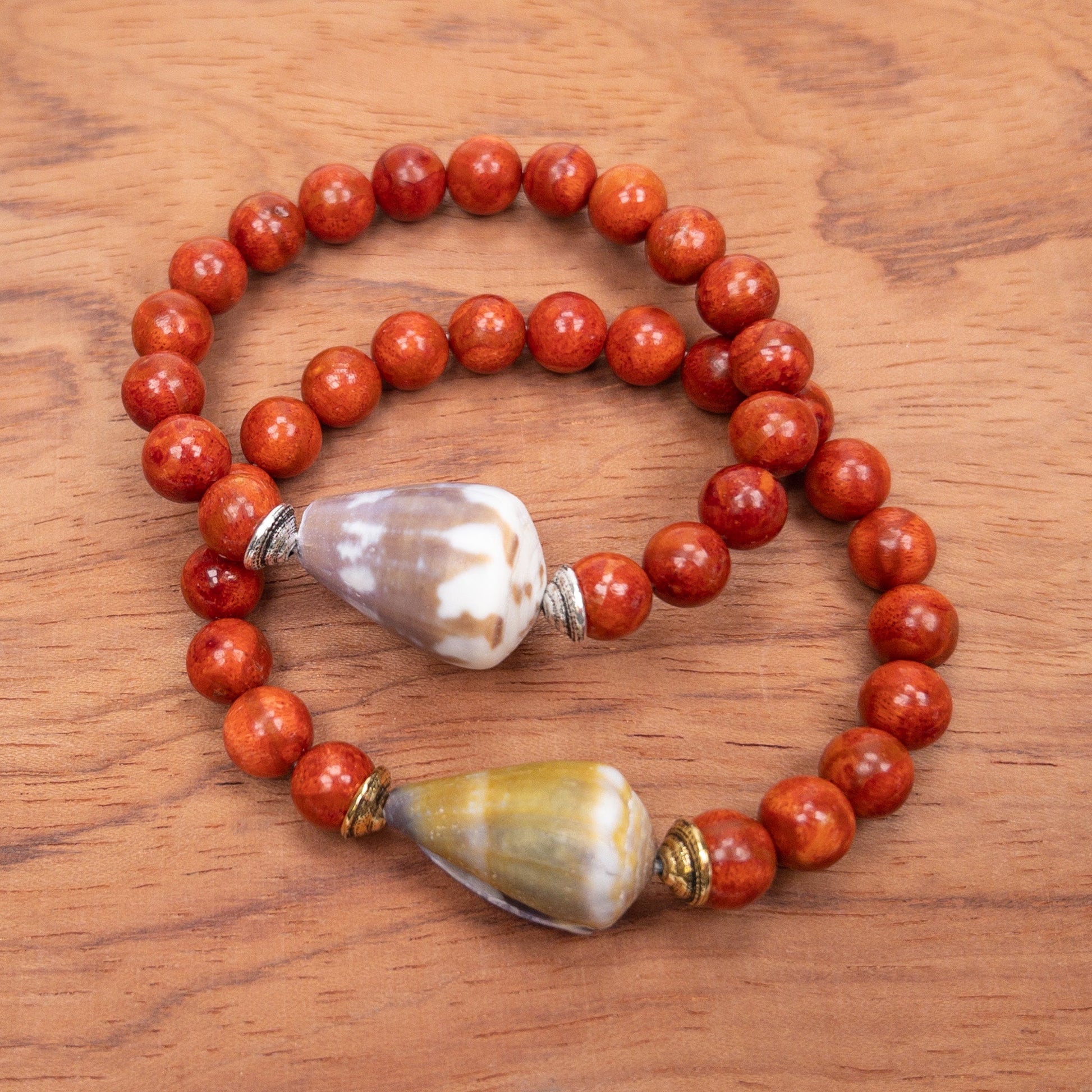 Coral & Cone Shell Stretchy Bracelet (2 Metal Options Available) - Kit or Finished Bracelet