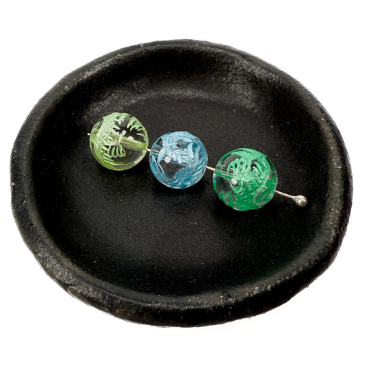 Crystal Quartz 10mm Dragon Etched Round Bead Mix - (3 pcs/MIX150)-The Bead Gallery Honolulu