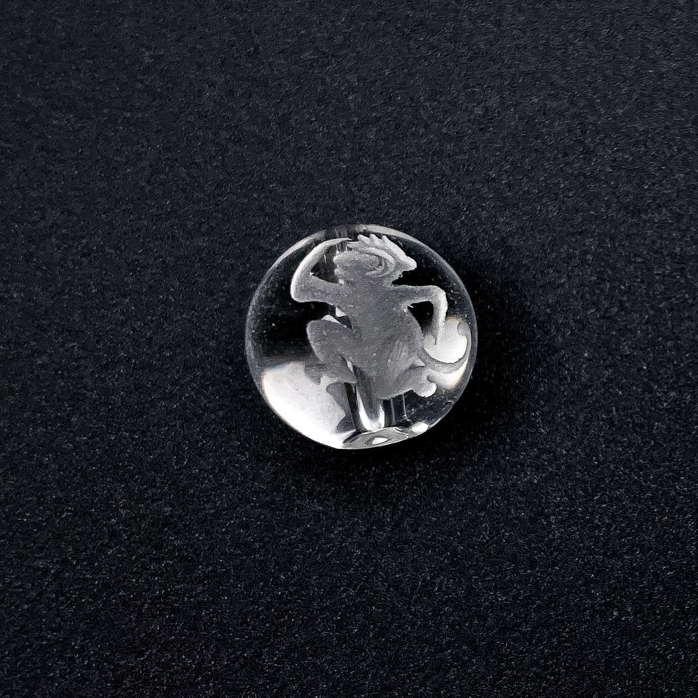 Crystal Quartz 12mm Round with Etched Monkey Bead - 1 pc.