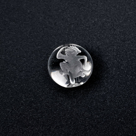 Crystal Quartz 12mm Round with Etched Monkey Bead - 1 pc.