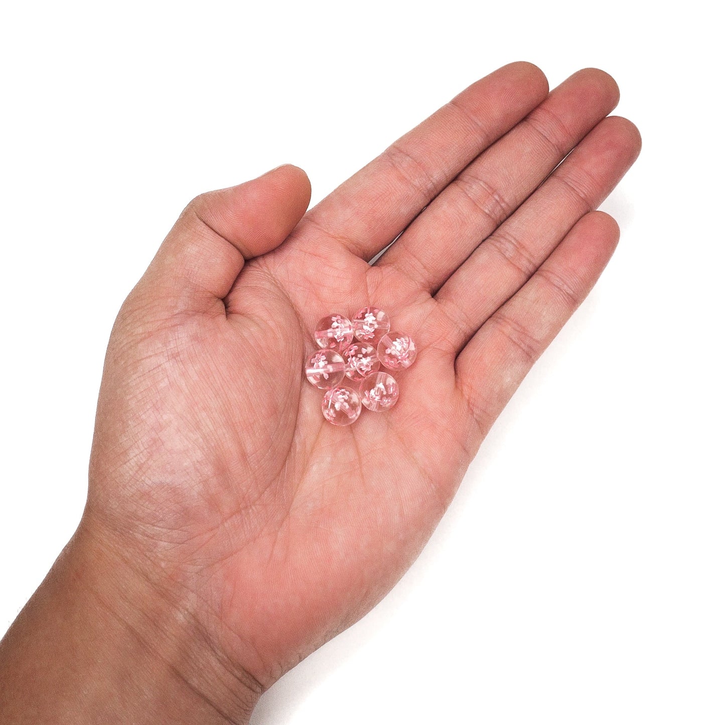 Crystal Quartz Etched Pink Sakura Branch 10mm Round Bead - 1 pc.