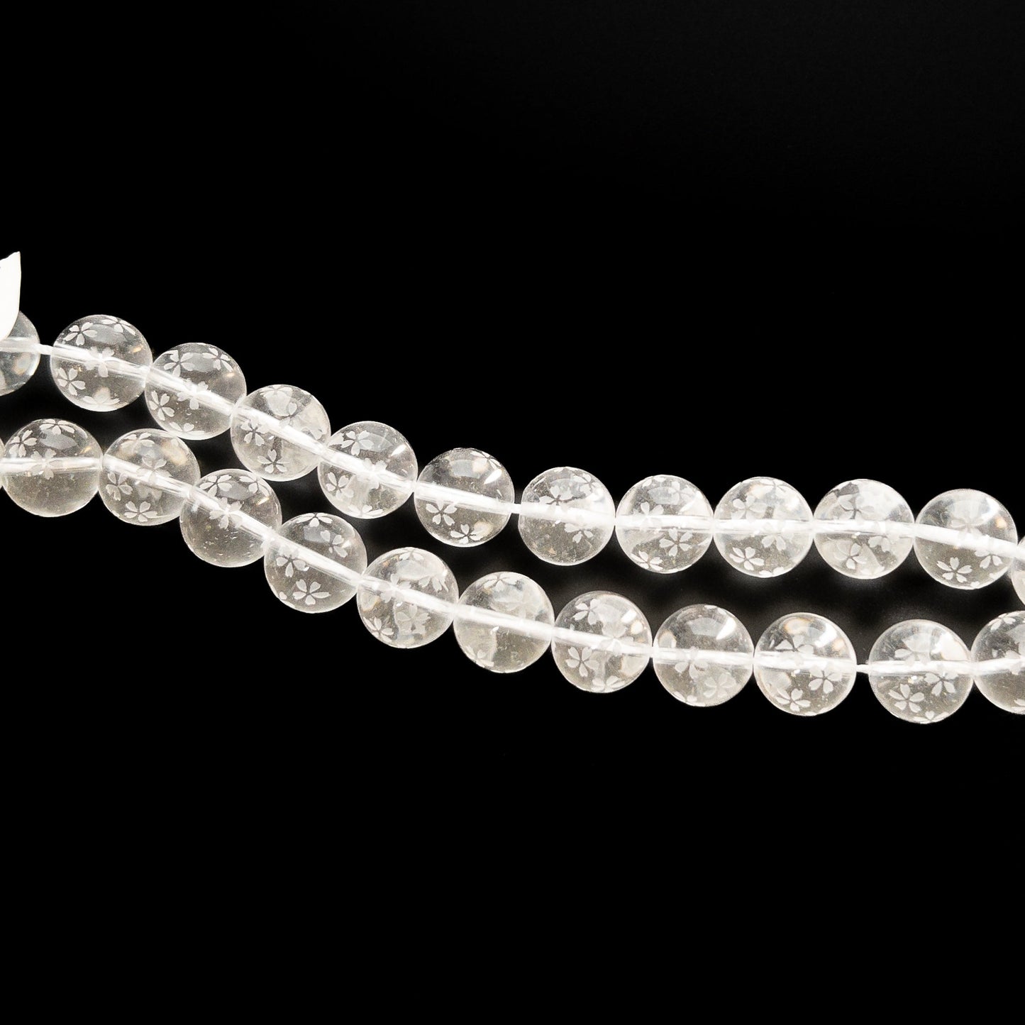 Crystal Quartz Etched Sakura Shower 14mm Round Bead - 7.5" Strand