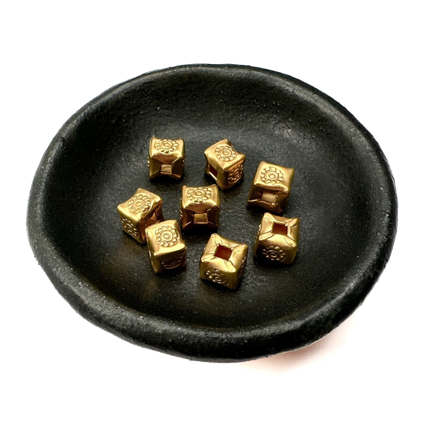 Cutie Cube Embossed Gold Plated Sterling Silver Bead - 1 piece (M1995)-The Bead Gallery Honolulu