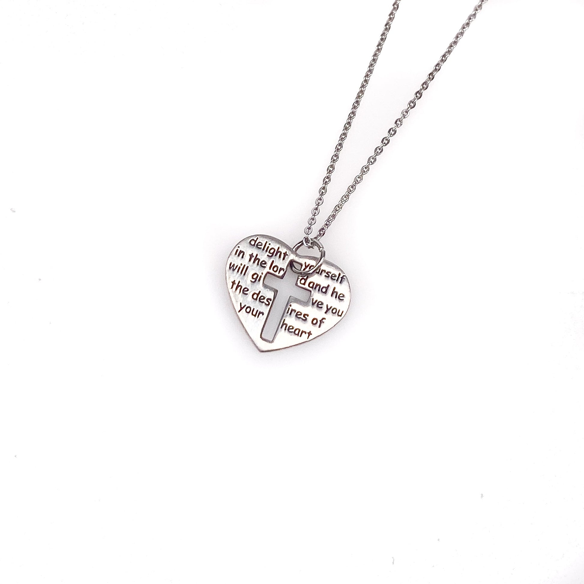 Cutout Cross Heart Pendant - Pewter