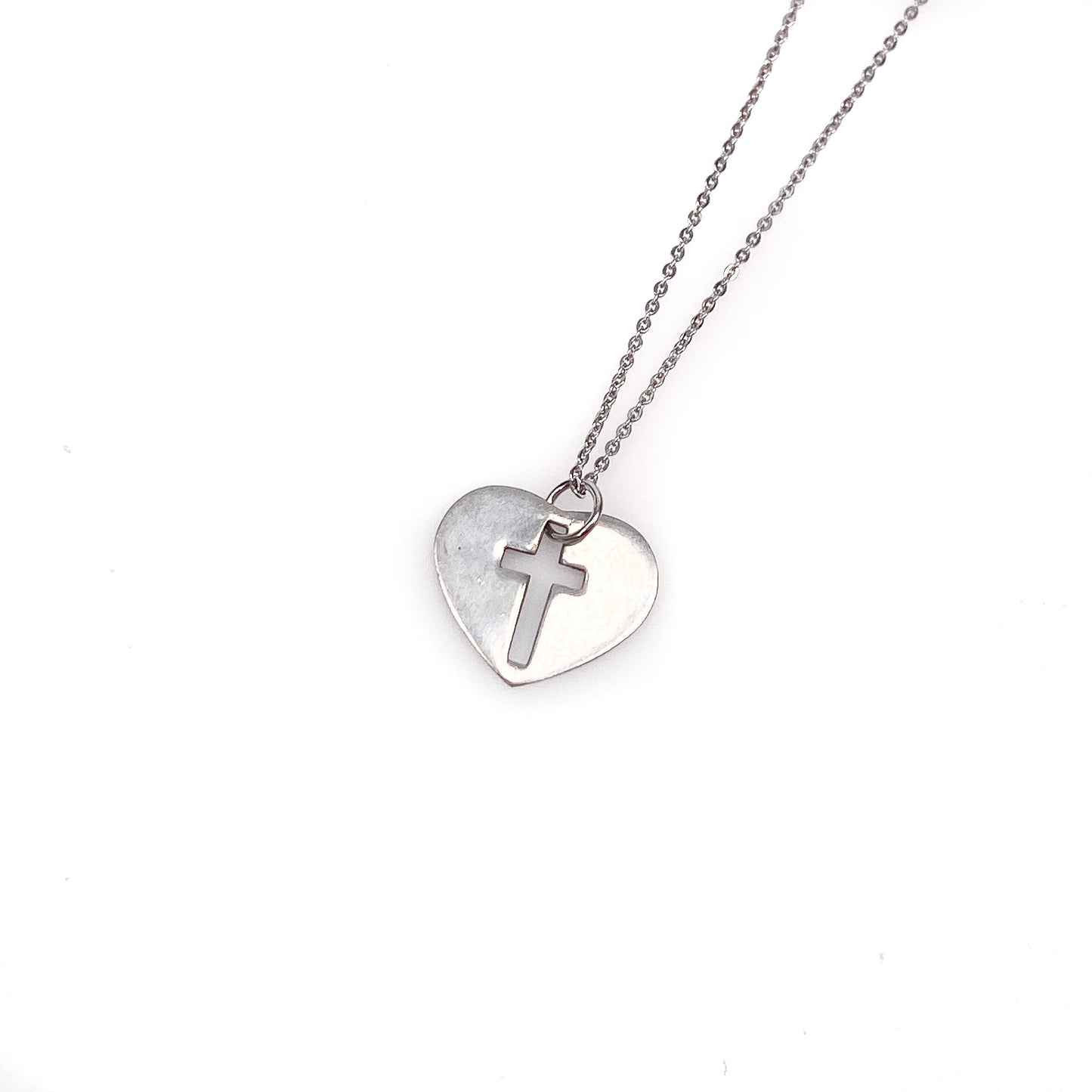 Cutout Cross Heart Pendant - Pewter