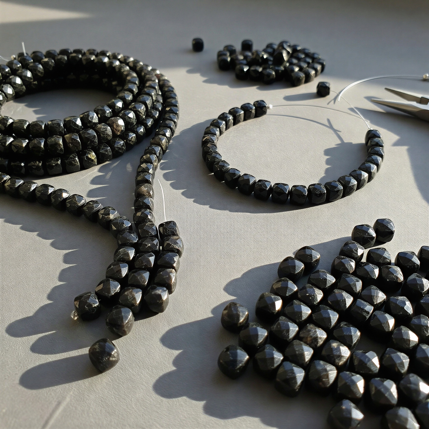 Black Tourmaline 8.5mm Faceted Cube Bead - 7.5" Strand (GEM2426) – AI Studio Image (Transformed)