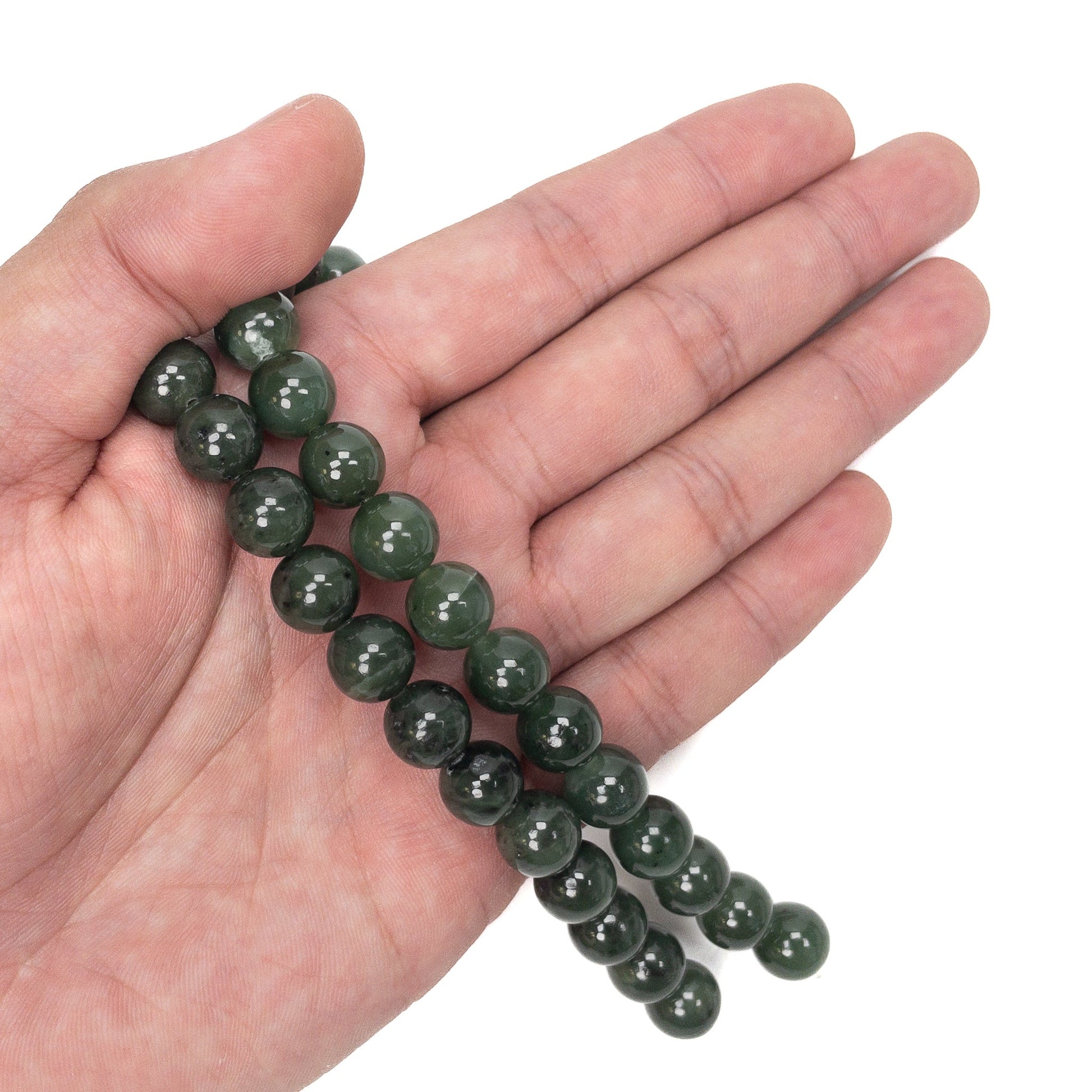 Dark Green Jade 10mm Round Bead - 8" Strand