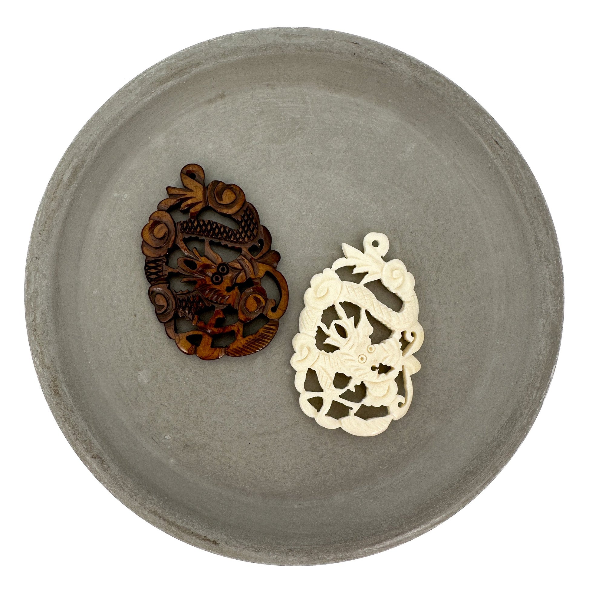 Dragon 30x45mm Carved Bone Pendants - 1 pc. (P2935)-The Bead Gallery Honolulu