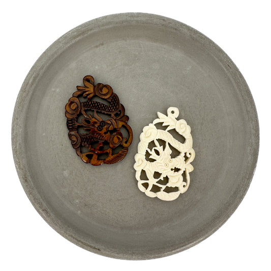 Dragon 30x45mm Carved Bone Pendants - 1 pc. (P2935)-The Bead Gallery Honolulu