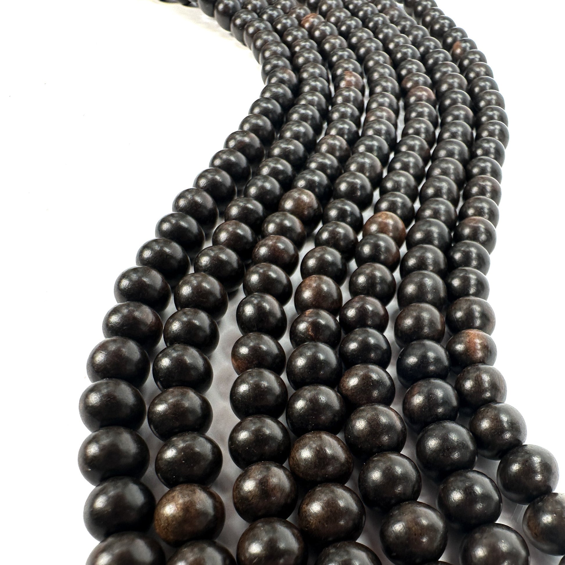 Ebony Wood 8mm Polished Finish Round Bead - 16" Strand (GEM2171)-The Bead Gallery Honolulu