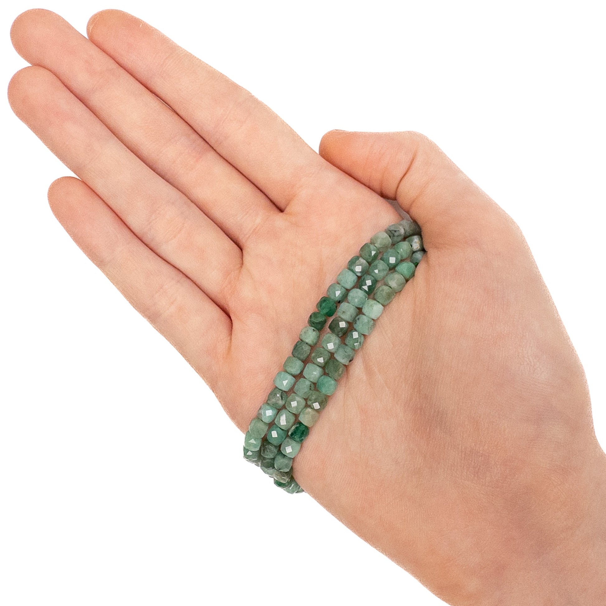 Emerald 4mm Faceted Cube Bead - 3" MINI Strand-The Bead Gallery Honolulu