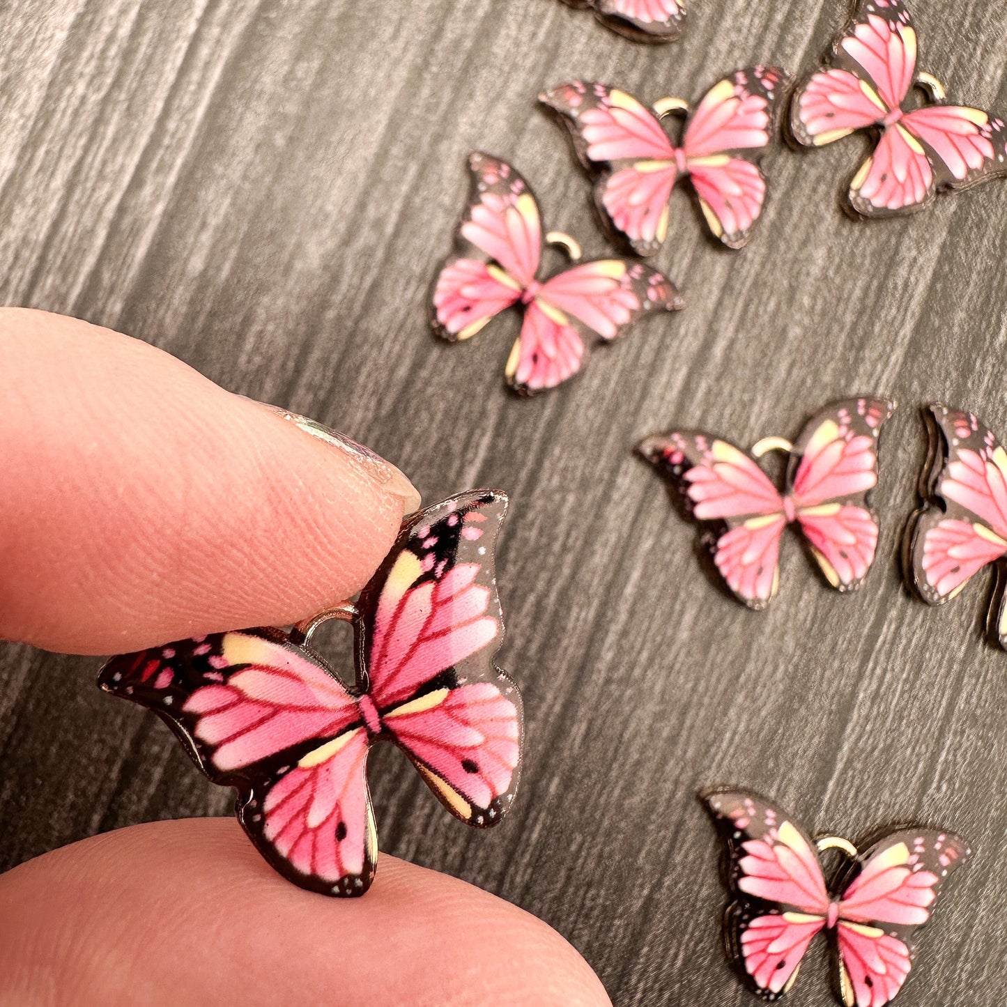 Enamel Butterfly 15.5x22mm Printed Alloy Charm - 1 pc. (M1943)