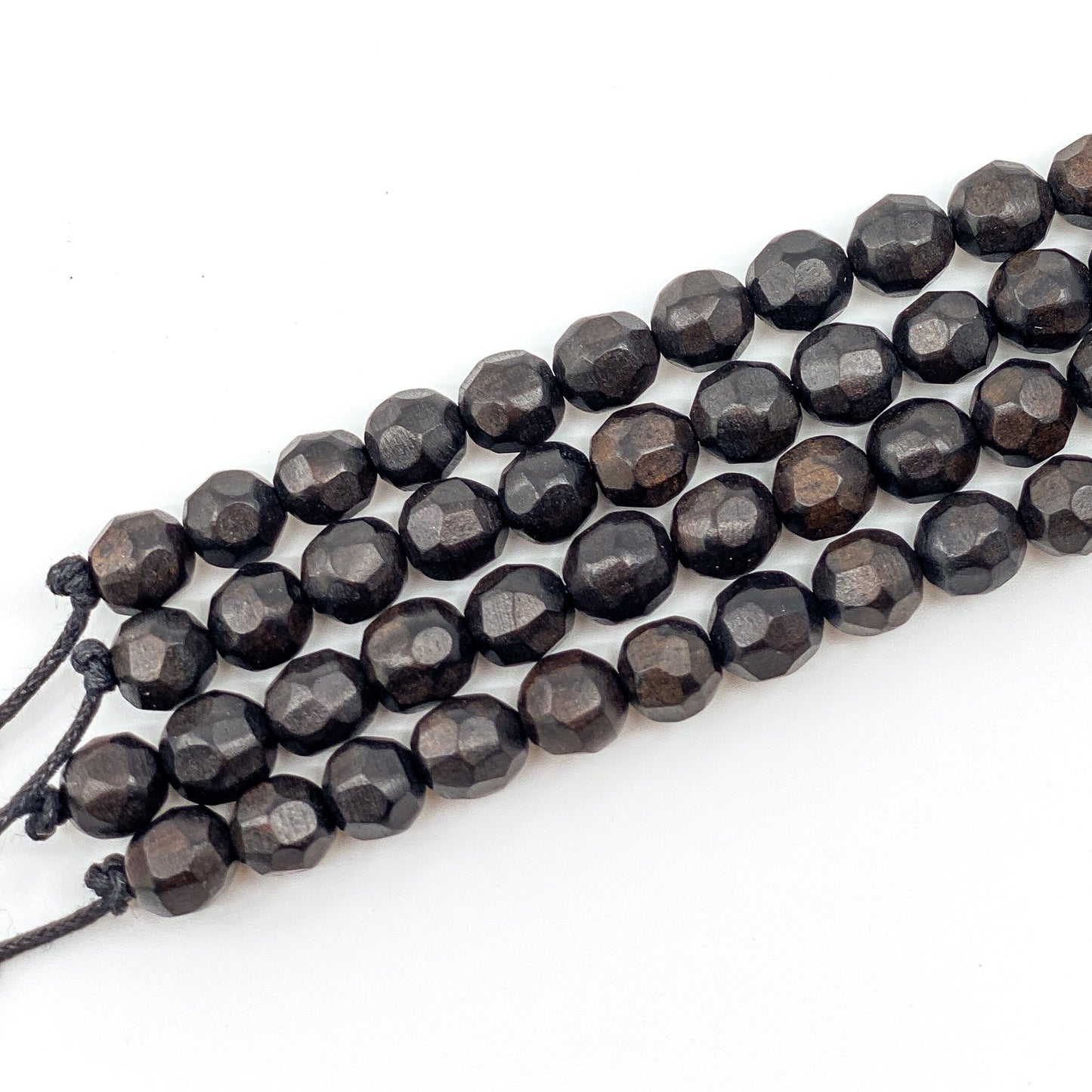 Faceted Ebony Wood Strand - 8mm Round