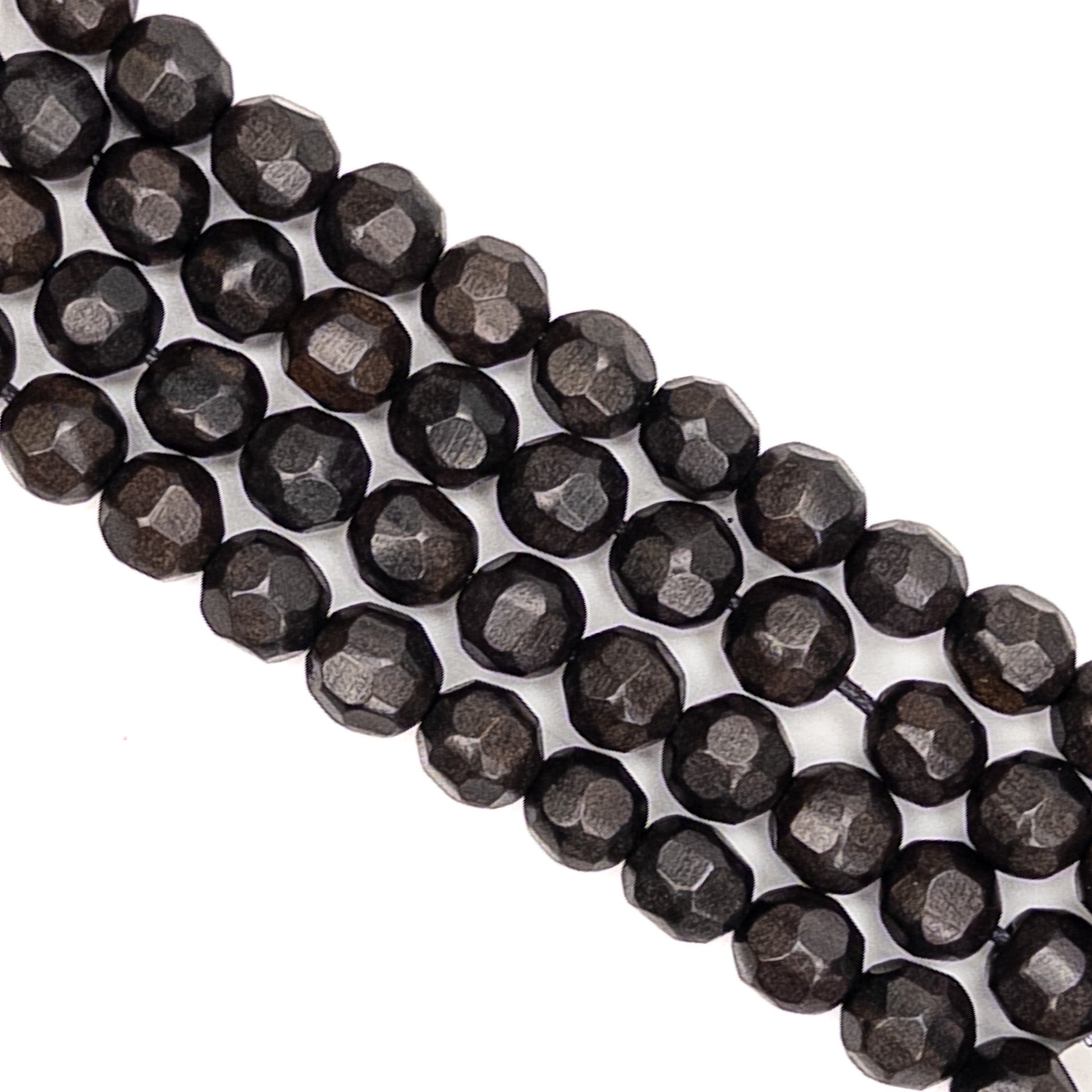 Faceted Ebony Wood 8mm Round Bead - 4.5" Strand-The Bead Gallery Honolulu