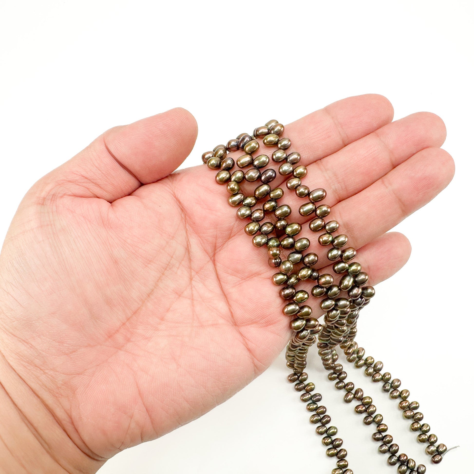 Freshwater Pearl 4-4.5mm Tip Drilled Dark Peacock Potato Bead - 8" Strand (GEM2255)-The Bead Gallery Honolulu