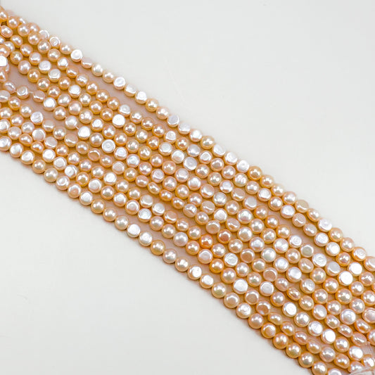 Freshwater Pearl 5mm Peach Half-Round Long-Drill Bead - 7.75" Strand (GEM9)-The Bead Gallery Honolulu