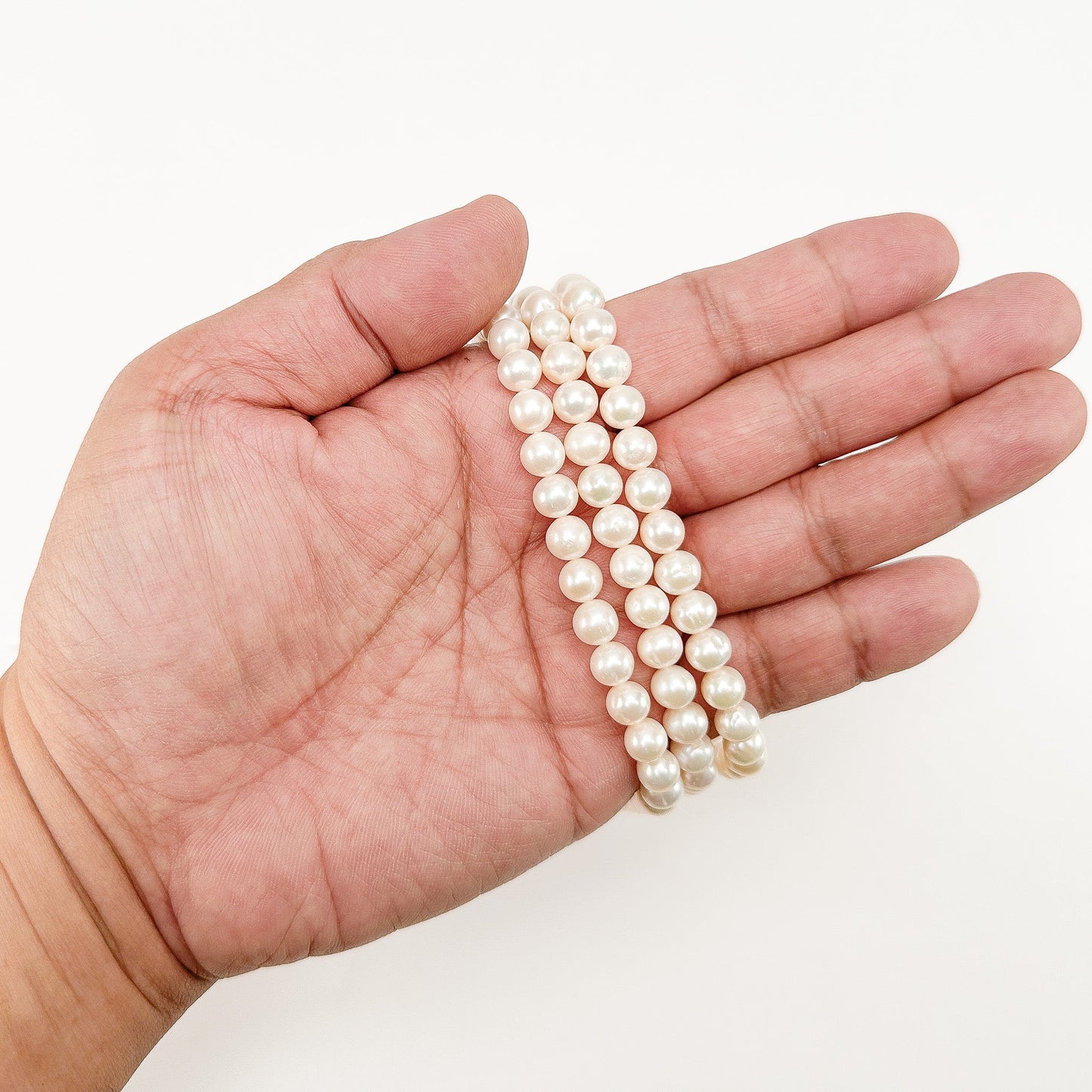 Freshwater Pearl 7-7.5mm White Potato Bead - 8" Strand (GEM2210)