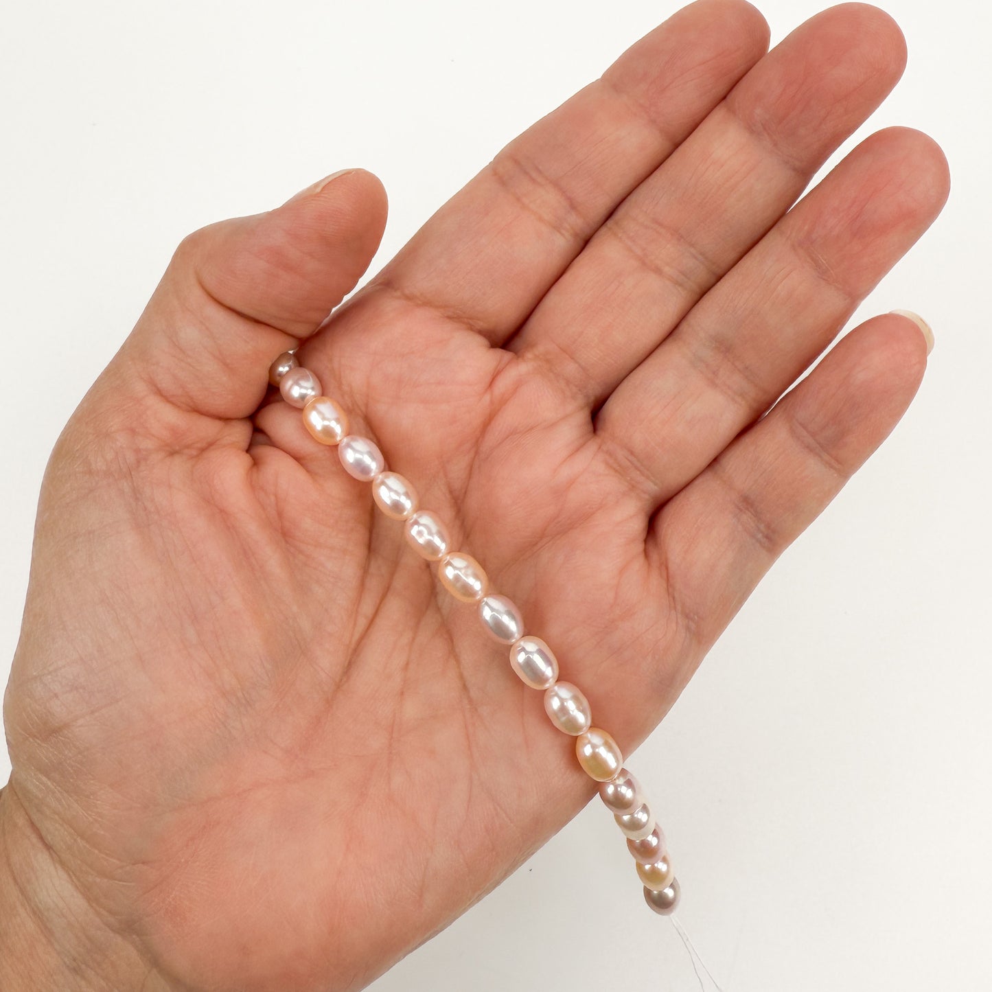 Freshwater Pearl 7mm Natural Pink/Peach Rice Bead - 8" Strand (GEM129)-The Bead Gallery Honolulu