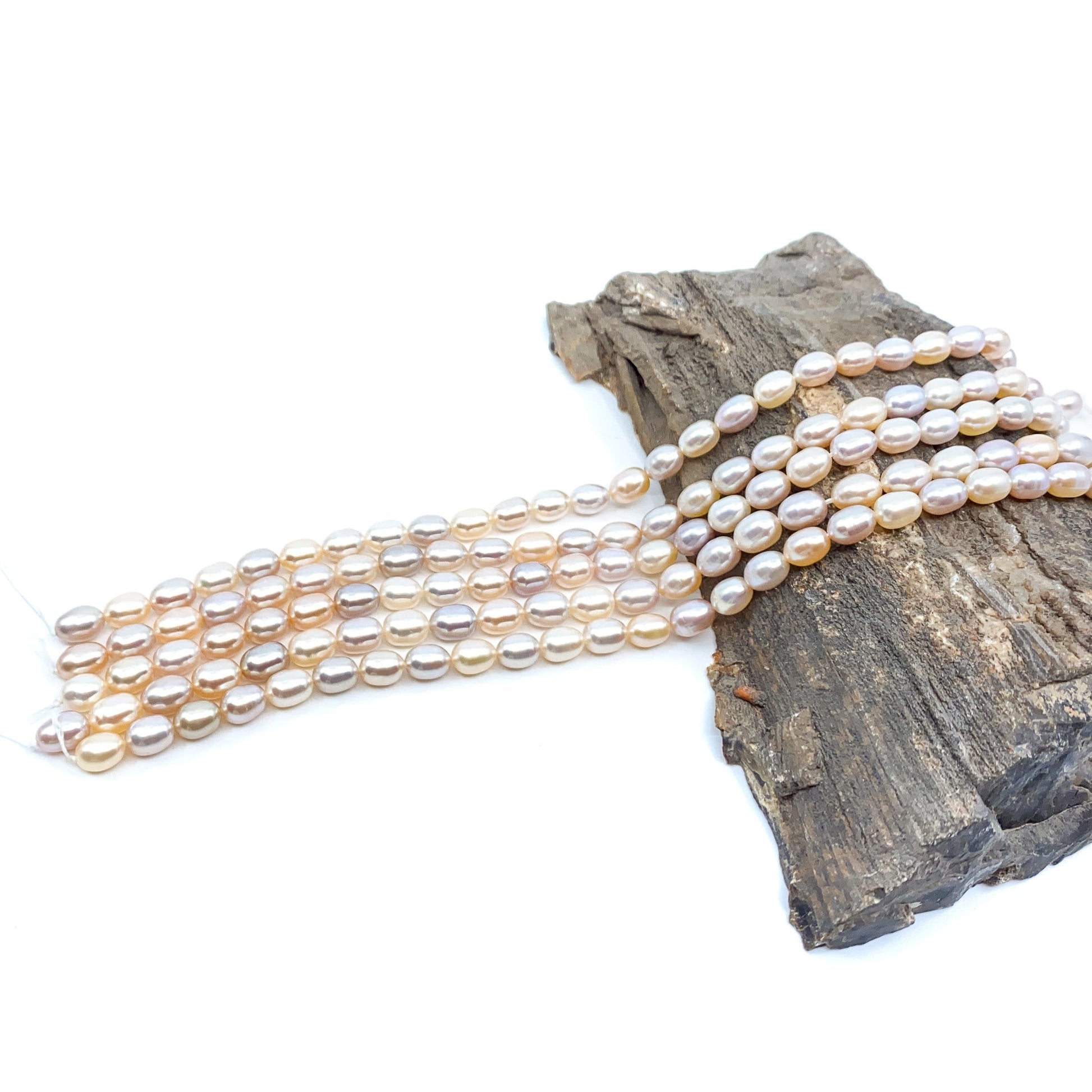 Freshwater Pearl 7mm Natural Pink/Peach Rice Bead - 8" Strand (GEM129)-The Bead Gallery Honolulu