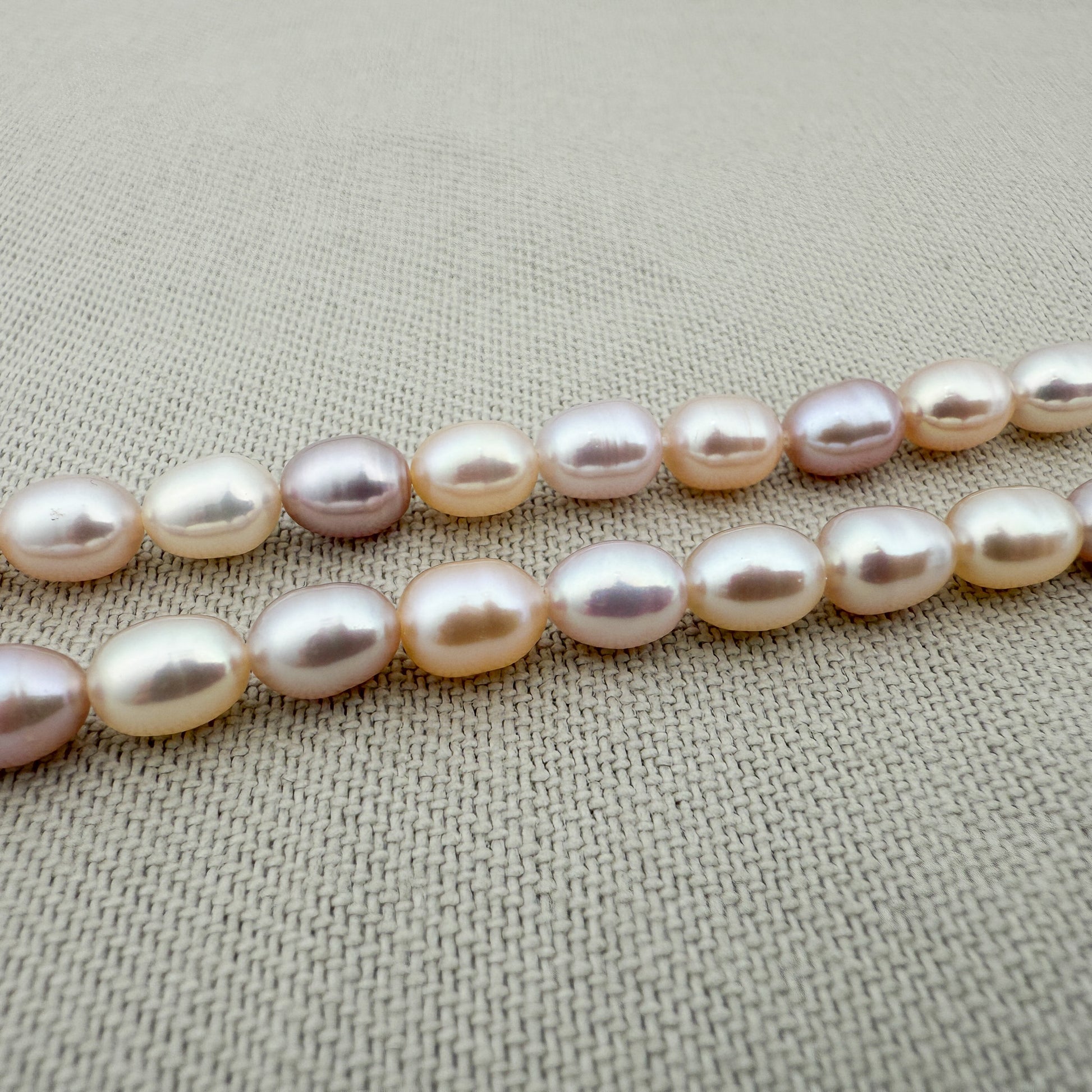 Freshwater Pearl 7mm Natural Pink/Peach Rice Bead - 8" Strand (GEM129)-The Bead Gallery Honolulu