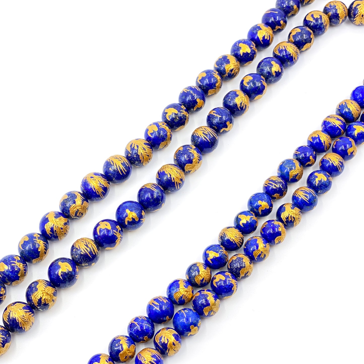 Gemstone with Etched Gold Phoenix 12mm Round Bead (7 Options Available) - 7.5" Strand