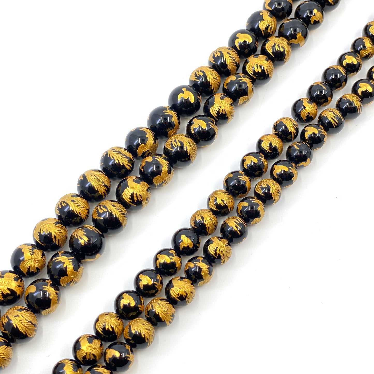 Gemstone with Etched Gold Phoenix 12mm Round Bead (7 Options Available) - 7.5" Strand