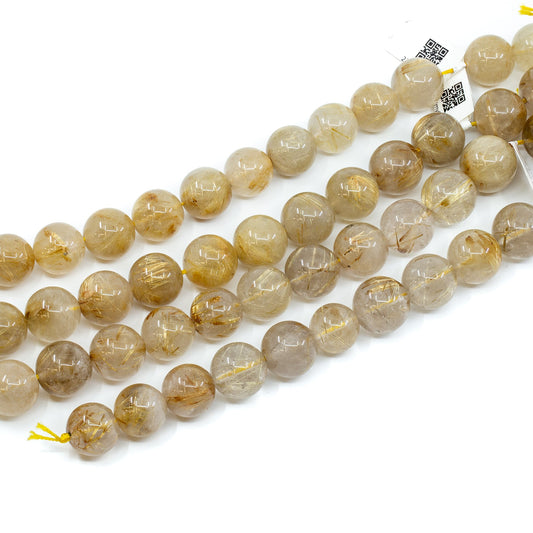 Gold Rutilated Quartz 14-15mm Round Bead - 7.5" Strand