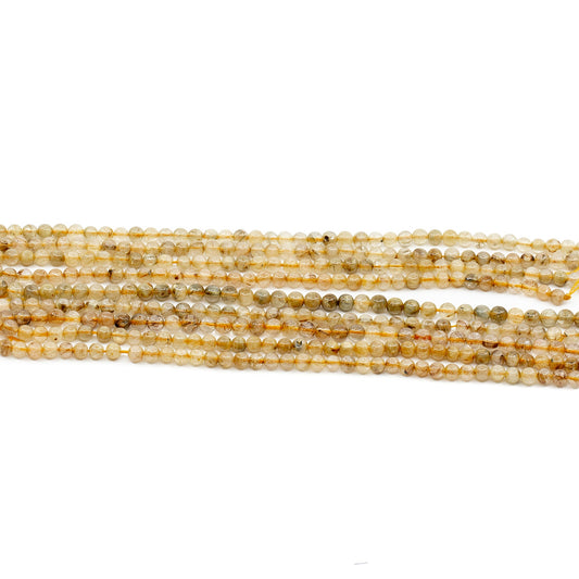 Gold Rutilated Quartz 4-5mm Round Bead - 8" Strand