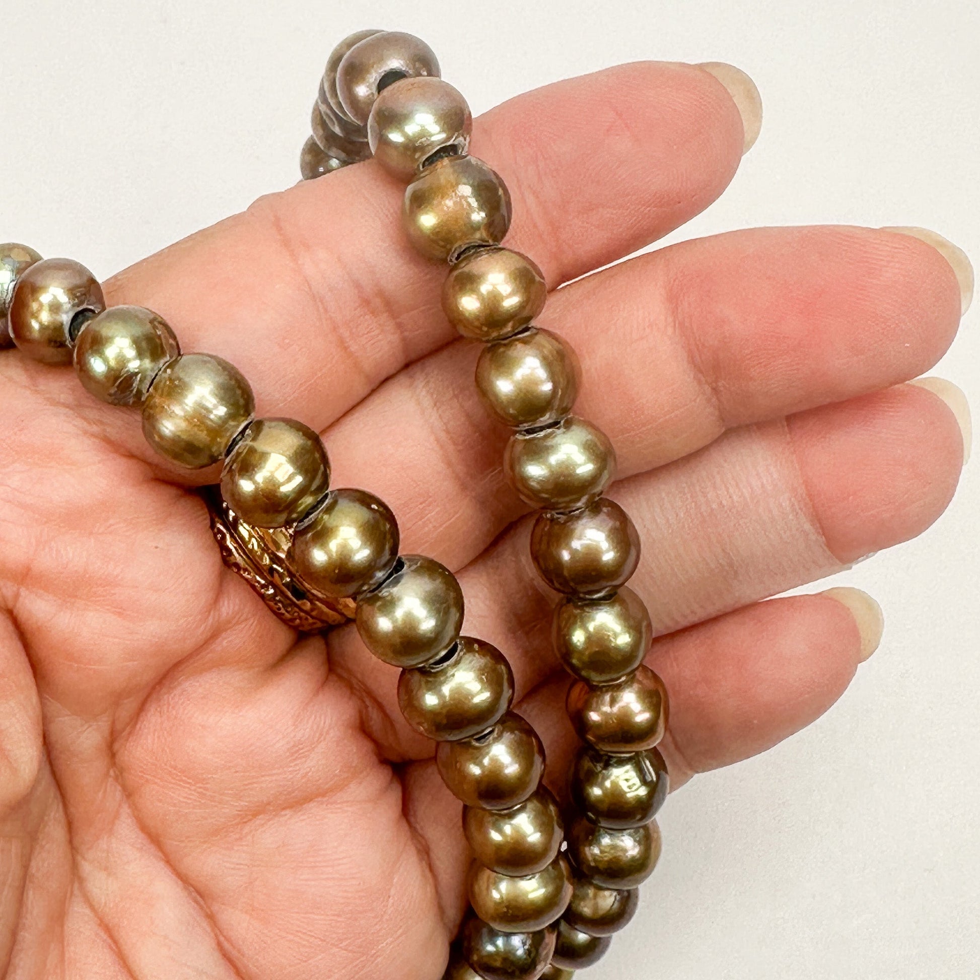 Golden Olive 9mm Potato with Large Hole Freshwater Pearl Bead (GEM1815)-The Bead Gallery Honolulu