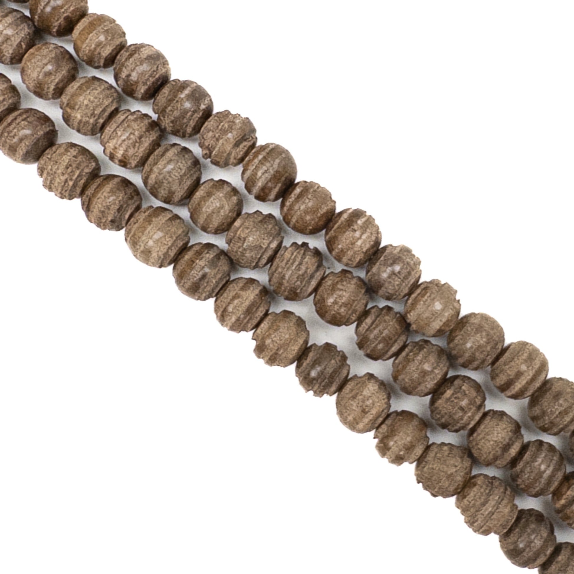 Gray Wood 10-11mm Spiral Carved Round Bead - 4" MINI Strand-The Bead Gallery Honolulu