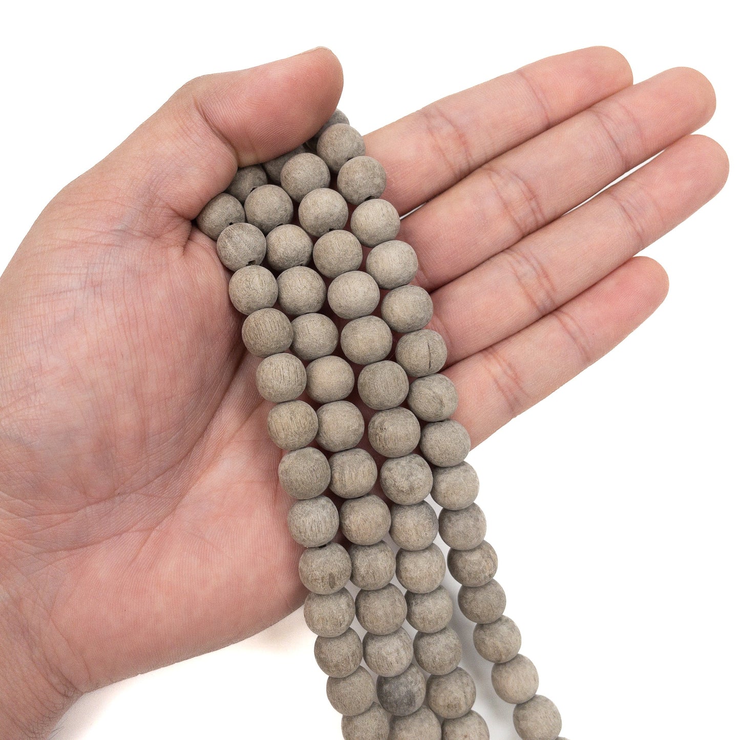 Gray Wood 10mm Matte Finish Round Bead - 16" Strand