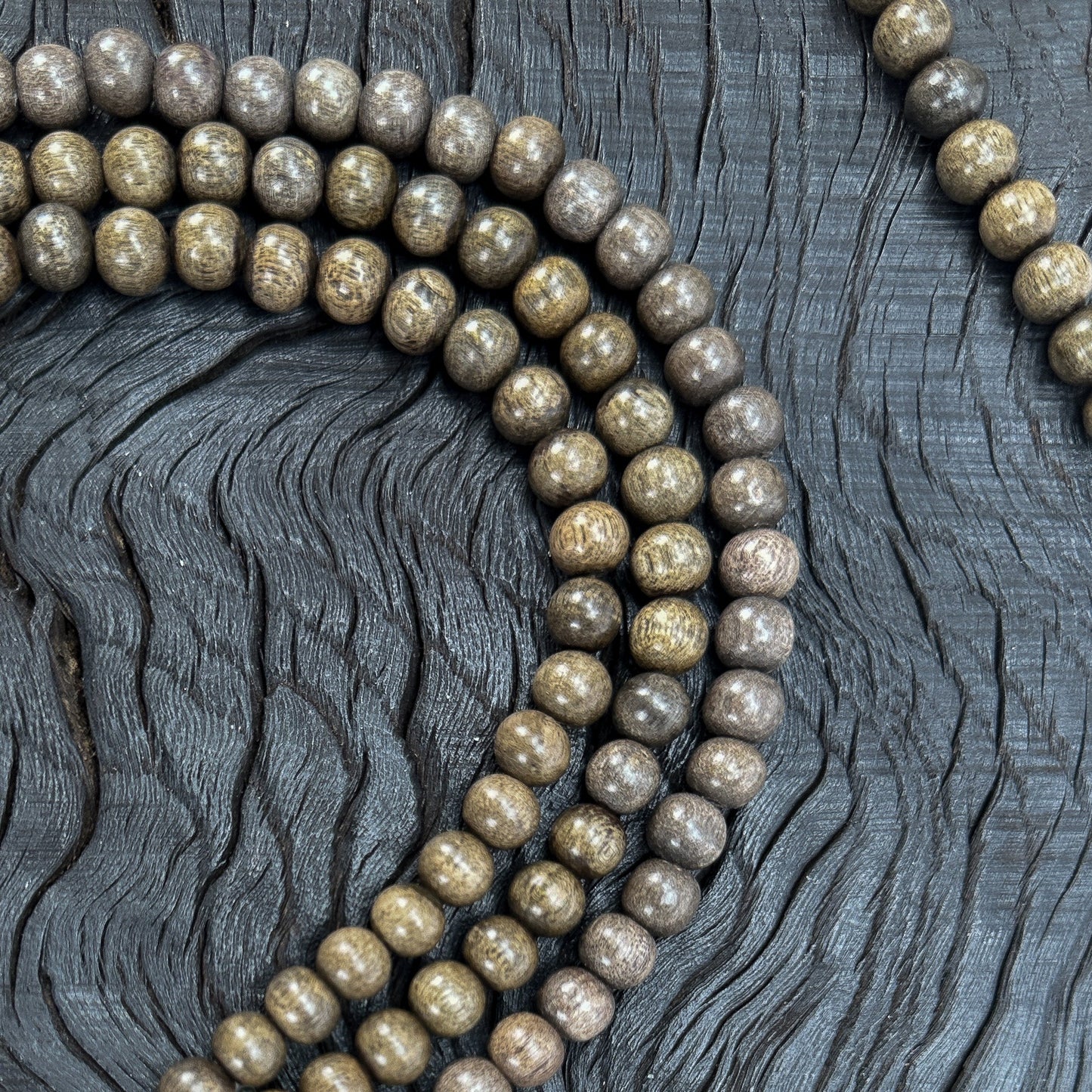 Gray Wood 8mm Polished Finish Round Bead - 16" Strand (GEM2176)-The Bead Gallery Honolulu