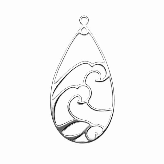 Great Wave Large Teardrop Pendant (3 Metal Options) - 1 pc.