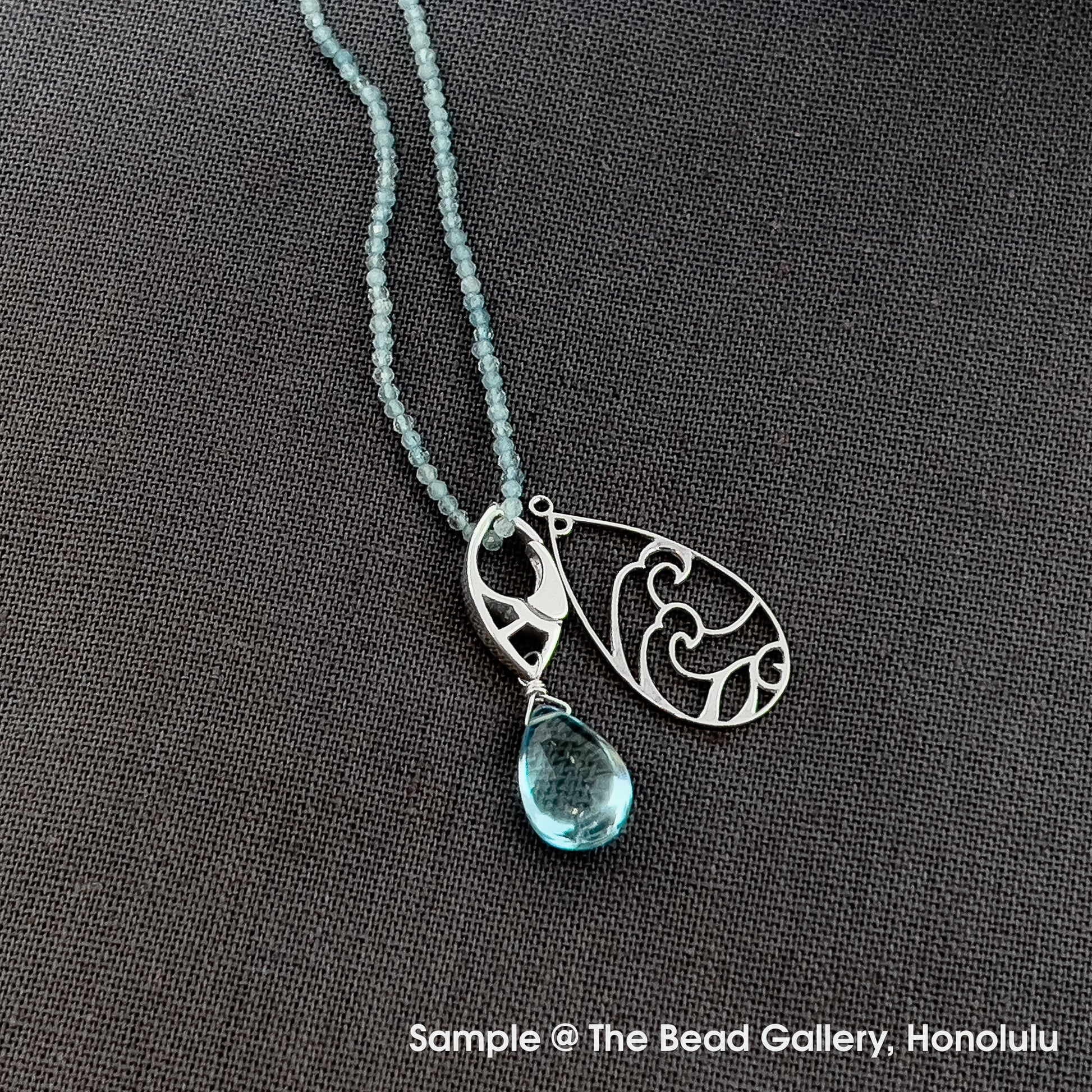 Great Wave Large Teardrop Pendant (3 Metal Options) - 1 pc.