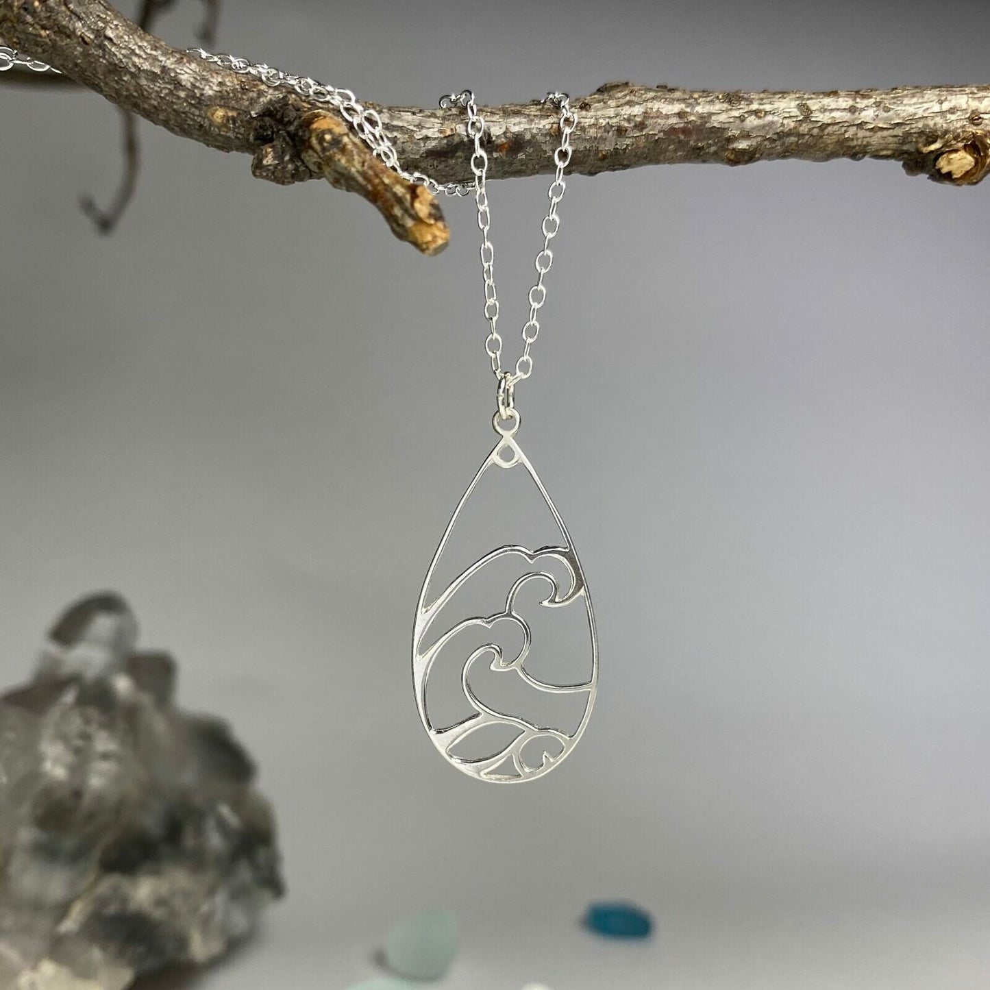 Great Wave Large Teardrop Pendant (3 Metal Options) - 1 pc.