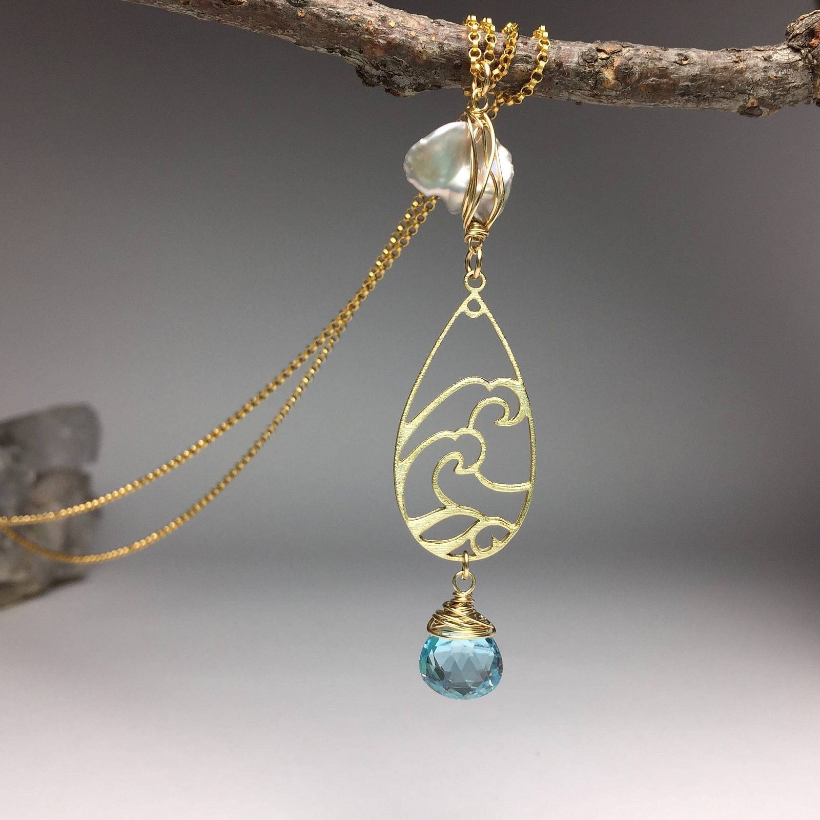 Great Wave Large Teardrop Pendant (3 Metal Options) - 1 pc.