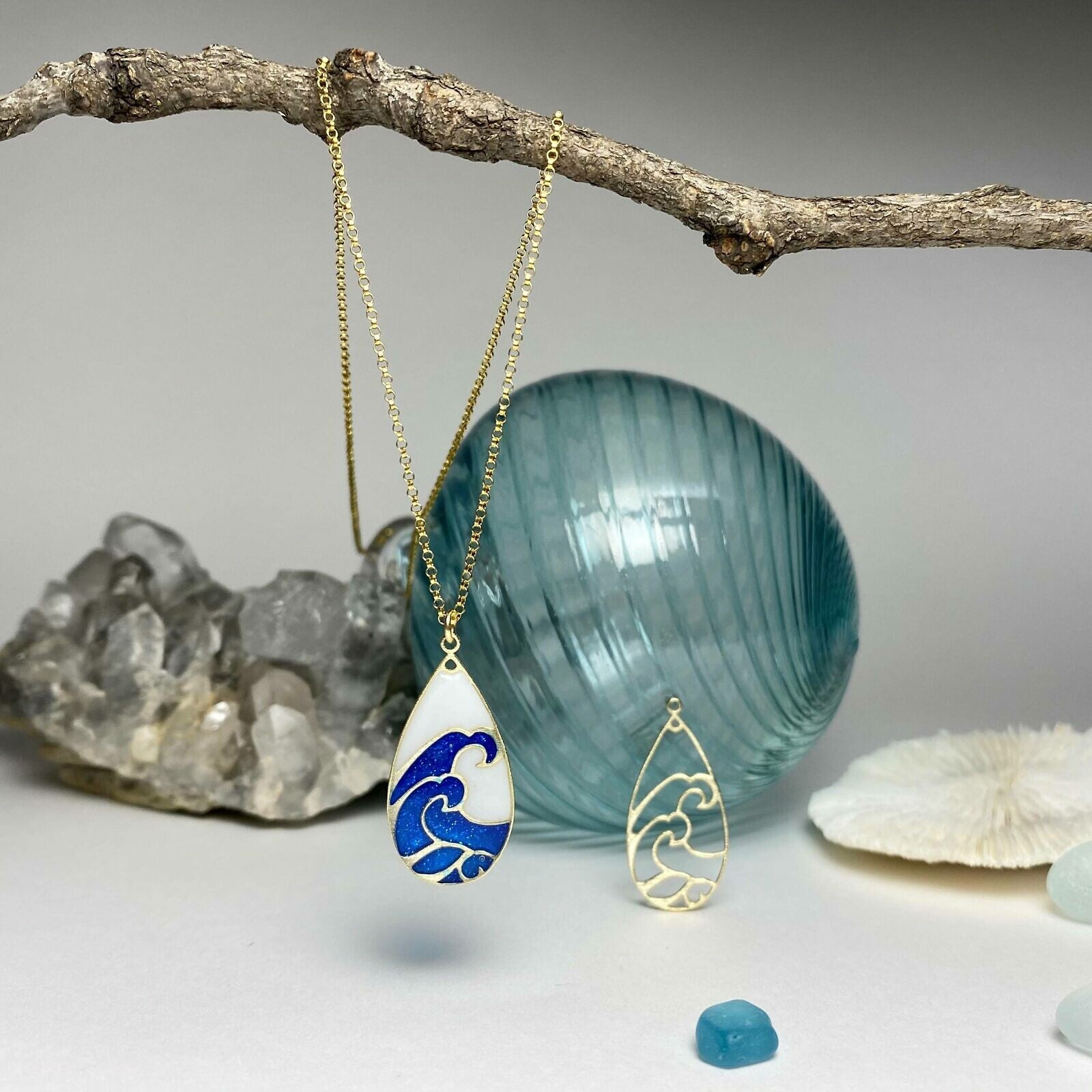 Great Wave Large Teardrop Pendant (3 Metal Options) - 1 pc.
