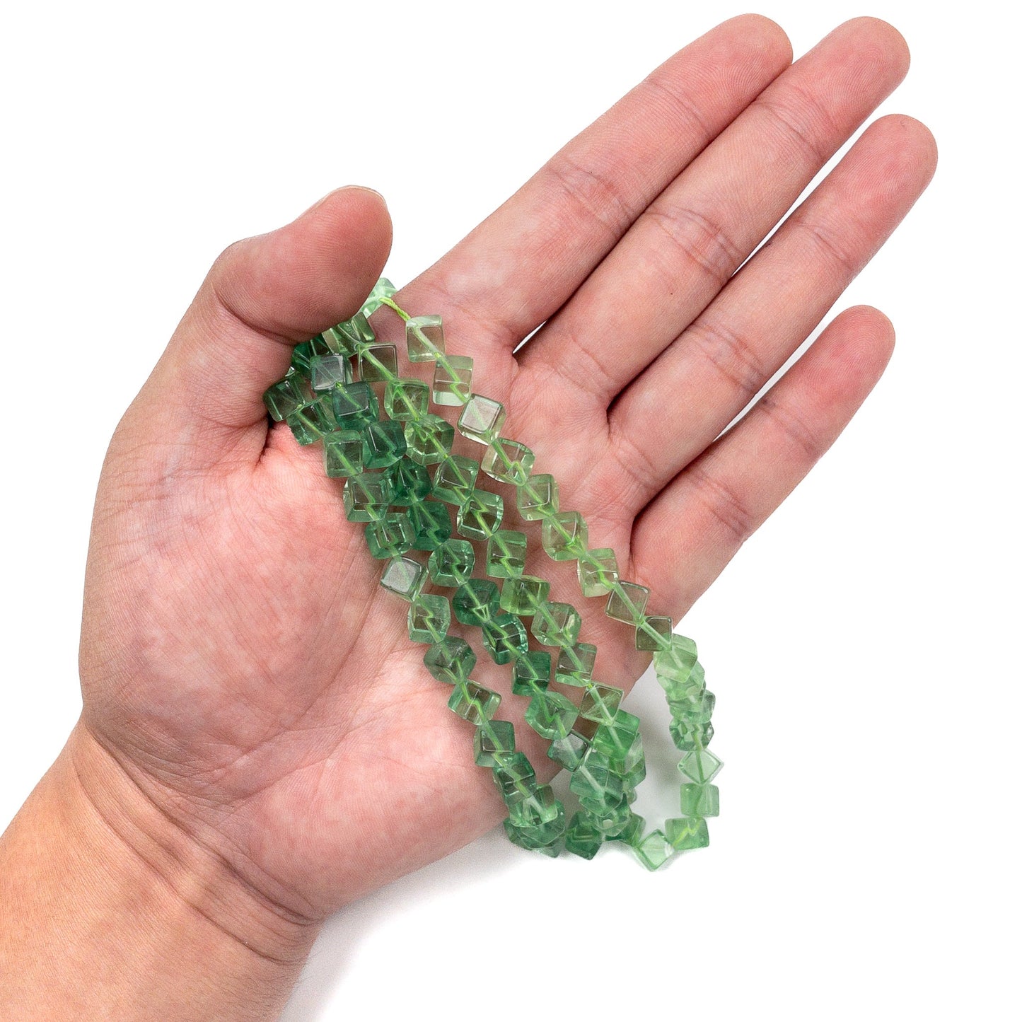 Green Fluorite 8mm Corner-Drilled Cube Bead - 3" MINI Strand