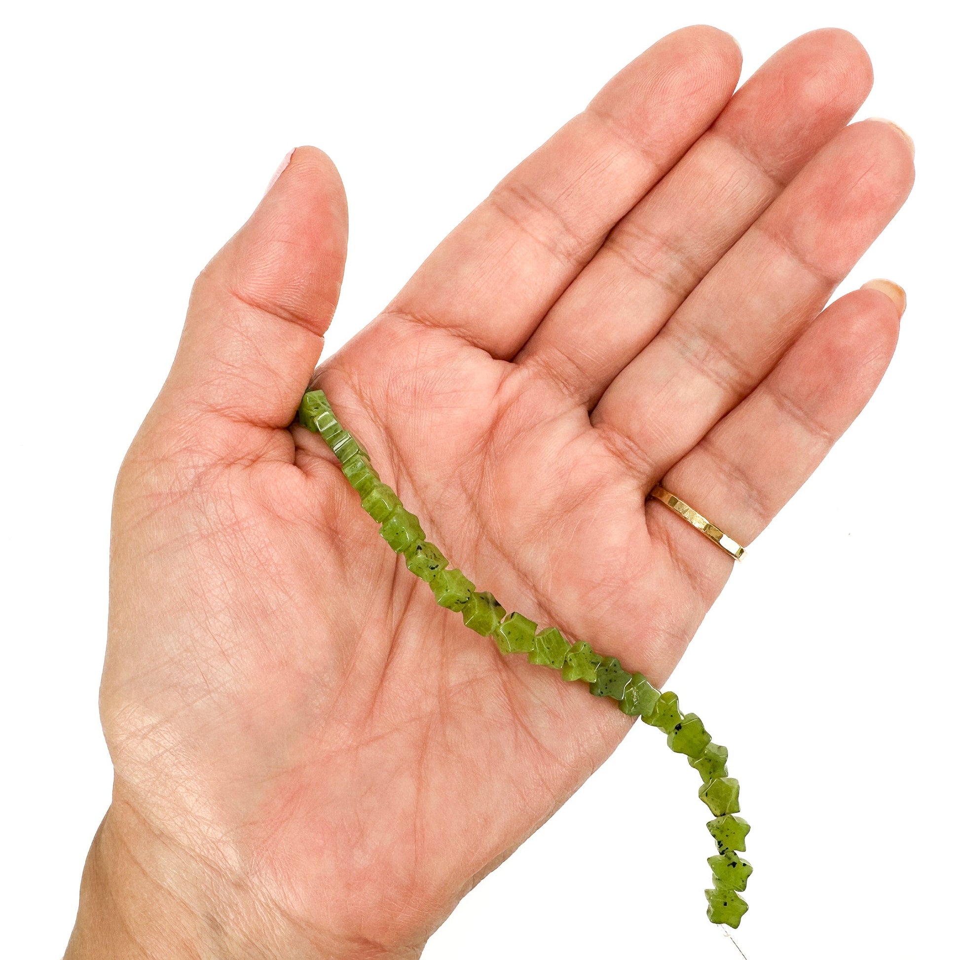 Green Jade 6mm Star Bead - 7.5" Strand (GEM1447)-The Bead Gallery Honolulu