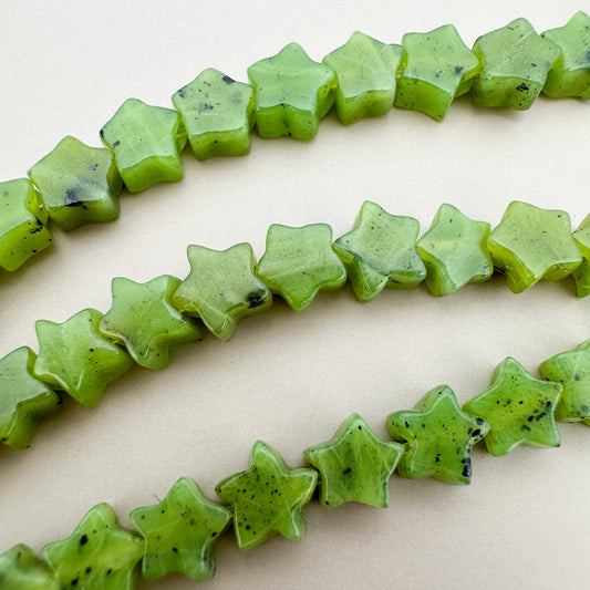 Green Jade 6mm Star Bead - 7.5" Strand (GEM1447)