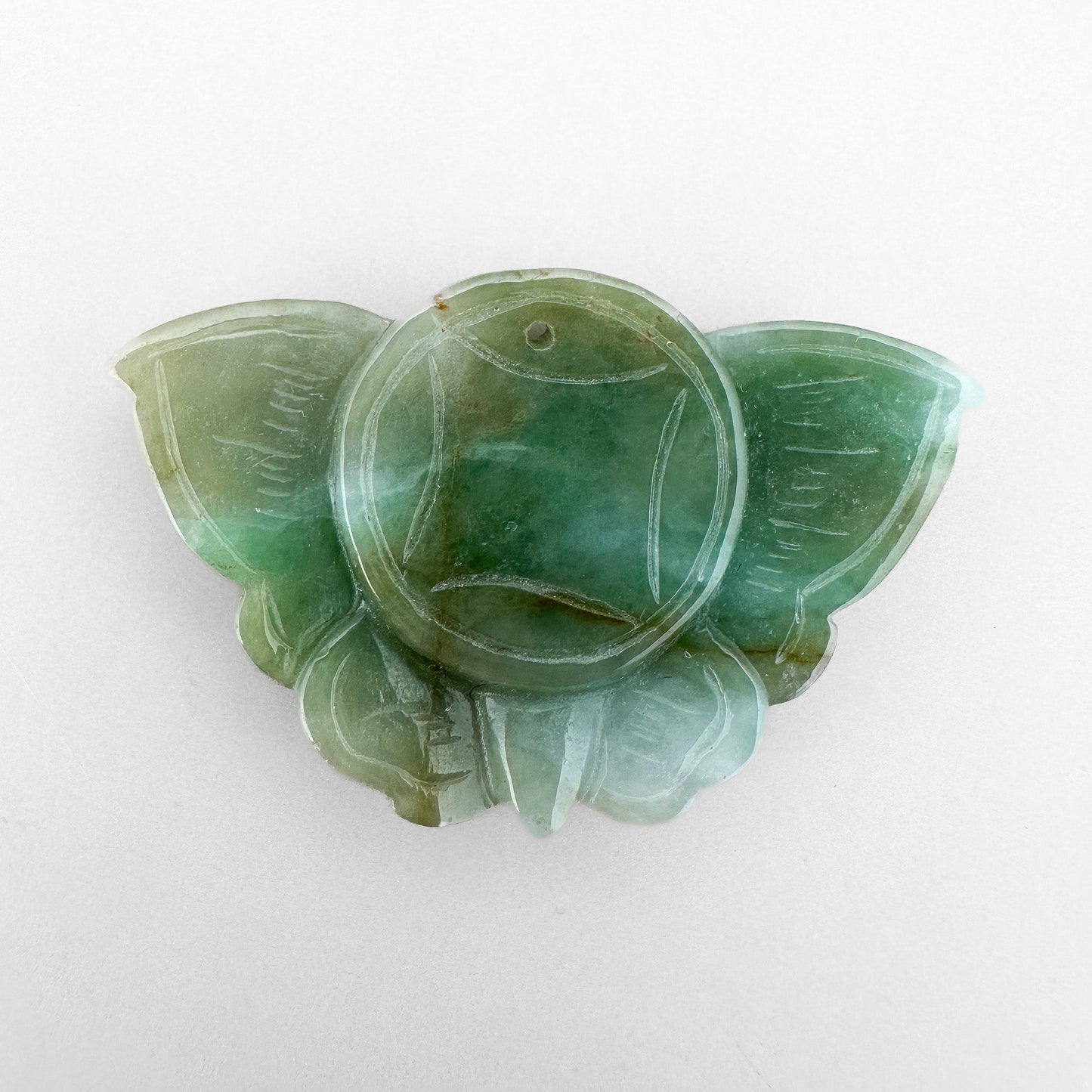 Green Jade Dotted Butterfly 45x27mm Carved Pendant - 1 pc. (P2945)