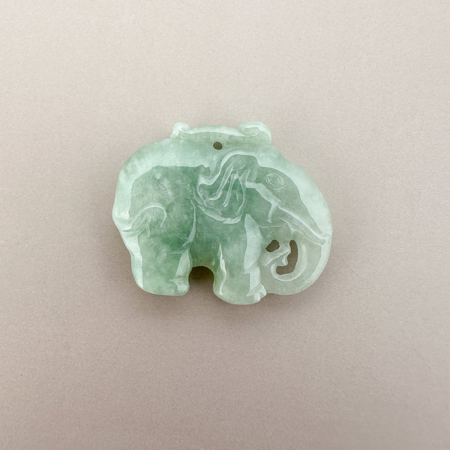 Green Jade Elephant 23x19mm Carved Bead - 1 pc. (P2947)