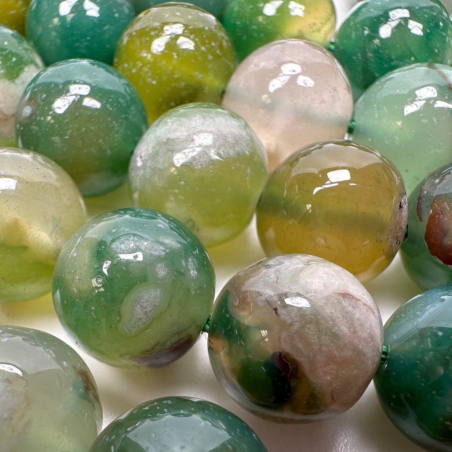 Green Sakura Agate 11.5mm Round Bead - 7.5" Strand-The Bead Gallery Honolulu