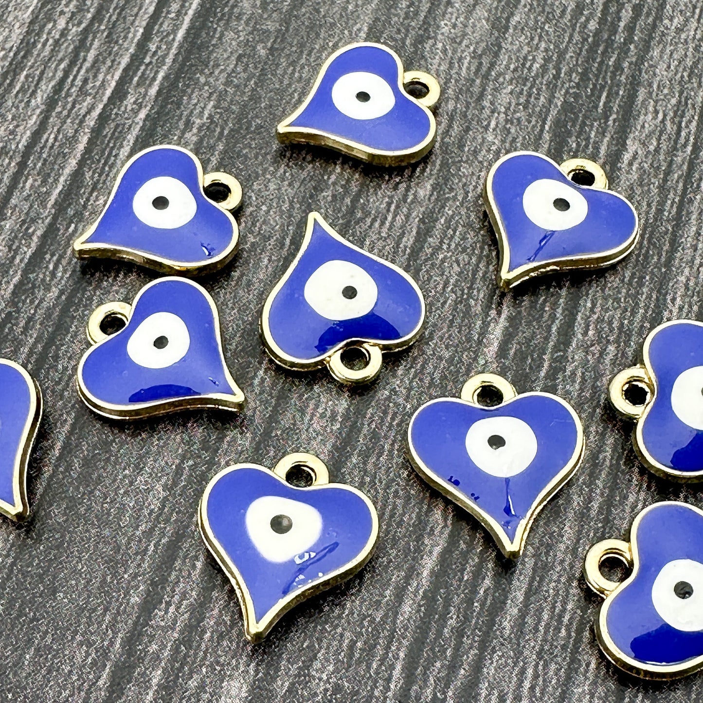 Heart with Evil Eye 12x14.5mm Enamel Charm - 1 pc. (M1945)