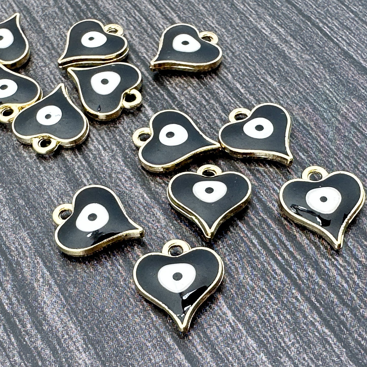 Heart with Evil Eye 12x14.5mm Enamel Charm - 1 pc. (M1945)